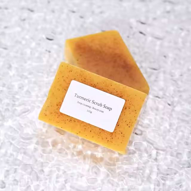 OEM Turmeric Scrub Bar Beauty Soap Facial Body Whitening Skin Lightening Dark Spots Anti Acne Organic Hand Made Turmeric Soap
