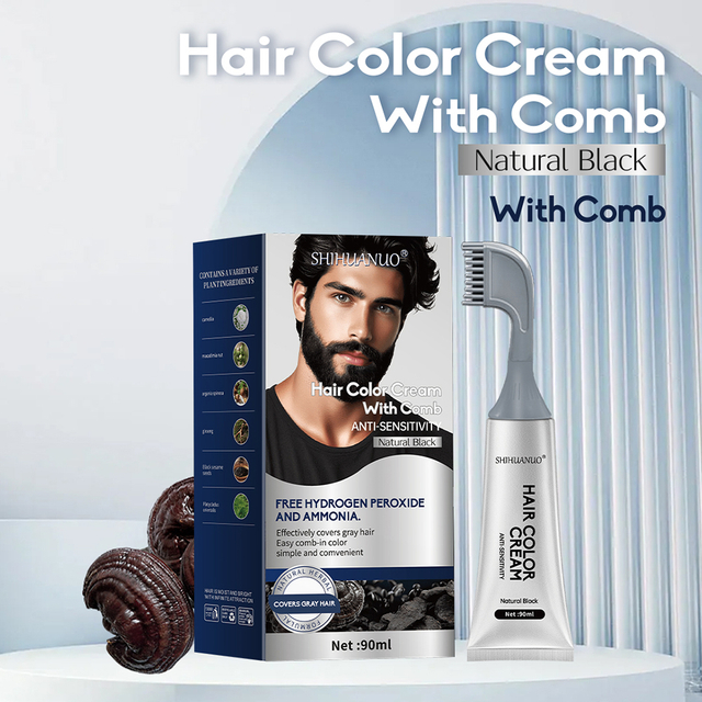 Fast Beard and Hair Dye Comb for Men Natural Black Herbal Formula Ammonia Free Gray Coverage OEM ODM Hair Color Cream